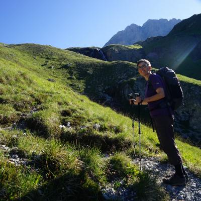 ein neuer Tag, steiler Aufstieg Richtung Seelein unterhalb des Piz Ela