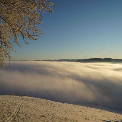 oberhalb Speicher wogt die Nebelwalze heran